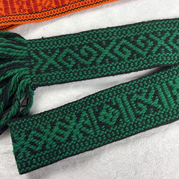 2 Vintage Guatemalan Handwoven Sash Belt Wool Colorful 1970s Green Black Orange main image 4